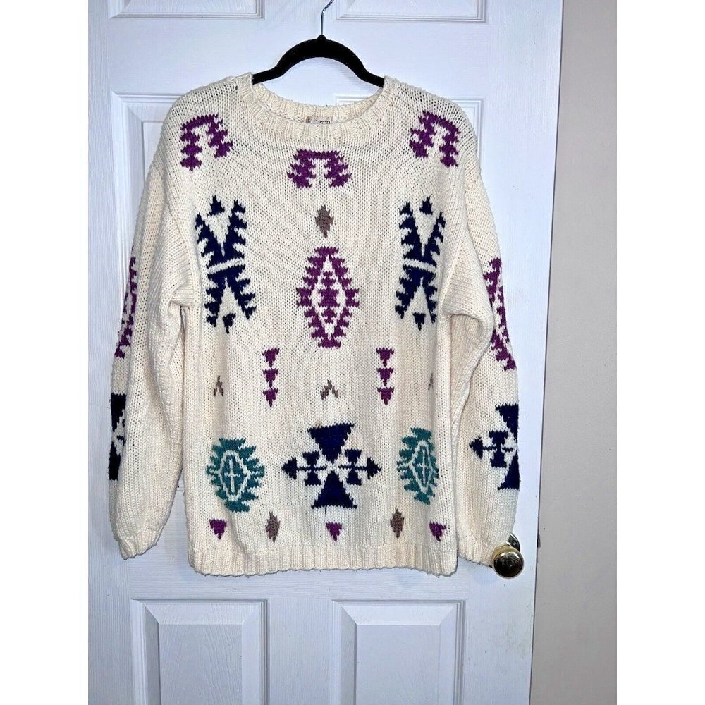 Vintage 80s TAMARON Womens Wool Blend Knit Crew Neck Pullover Sweater Sz L
